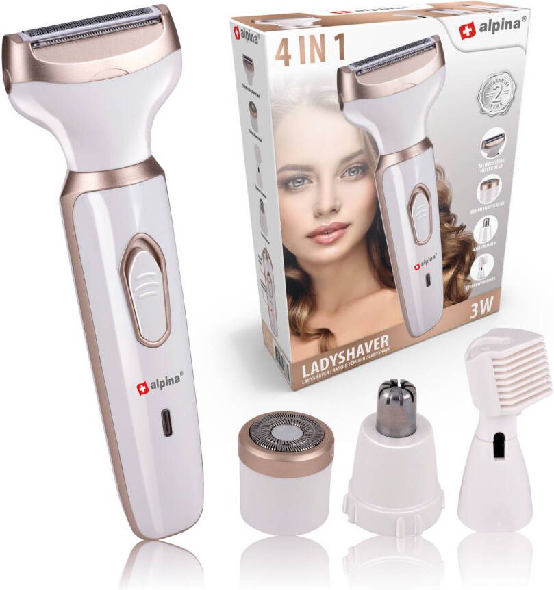 alpina Ladyshave Scheerapparaat Vrouwen 4 in 1 Lichaam En Gezicht Incl. Wenkbrauwtrimmer Oplaadbaar