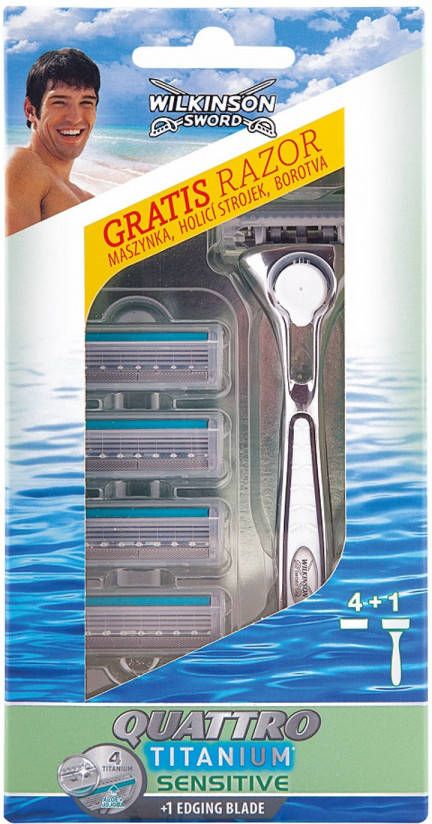 Wilkinson Quattro Titanium Sensitive Scheerapparaat Met Vervangbare Mesjes 1pc + 4pc Navullingen