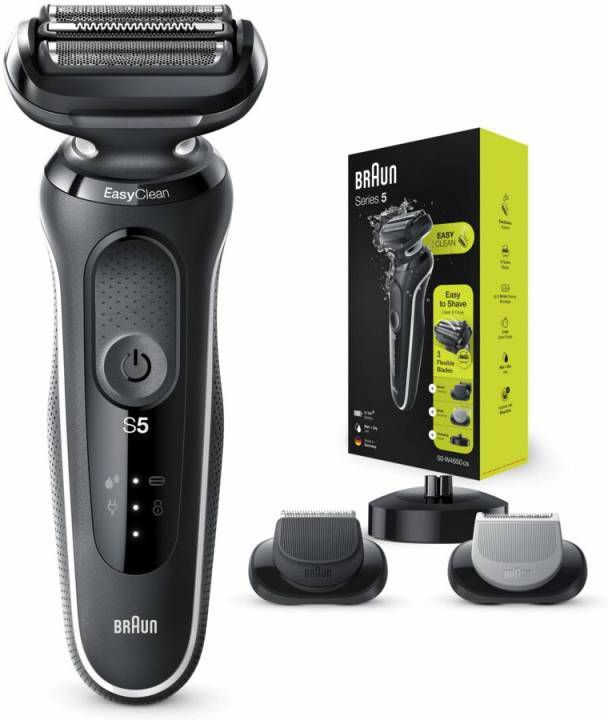 Braun Elektrisch scheerapparaat Series 5 50 W4650cs voor mannen met oplaadstation, 2 easyclick opzetstukken, wit